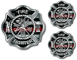 Thin Red Line Fire Maltese Cross Flag Sticker Decal Fireman Truck Window - Picture 1 of 3
