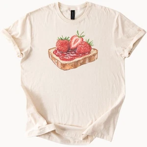Strawberry Toast Tee Cute Breakfast Shirt Foodie Top - Picture 1 of 6