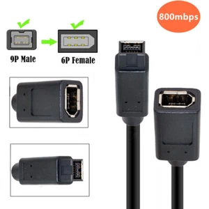 20cm IEEE 1394 6Pin Female to 1394b 9Pin male Firewire 400 to 800 Cable Black - Photo 1/7