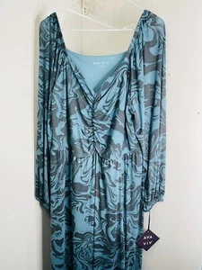 New Ava & Viv Women’s Plus Size 1X Printed Sheer long sleeve Long Dress Green - Picture 1 of 10
