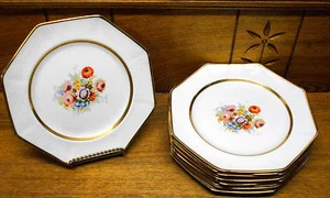 12 Vintage Floral Octogonal Plates - HEAVY CRAZING - Johnson Bros England - Picture 1 of 6