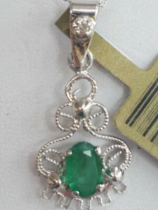 Smaragd Ovalschliff und Diamant Anhänger 14kt massiv Weißgold  - Bild 1 von 12