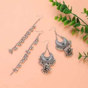 Indian Jhumka One-piece Earrings For Women Double Hole Piercing Earhook Earrings - Picture 1 of 26
