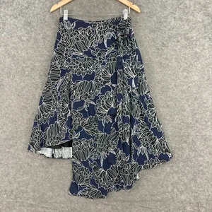 TY-LR Womens Skirt Size S Small Blue Black Floral Tie A-Line Wrap 7618 - Picture 1 of 12