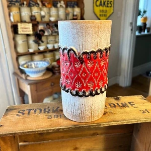 Vaso ceramica italiana metà secolo testurizzato rosso vintage - Nuovo Rinascimento - Foto 1 di 5