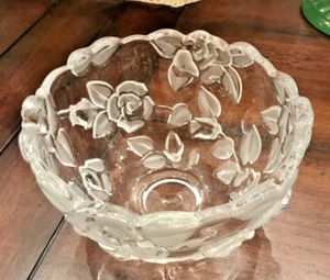 VTG Mikasa Bella Rosa Crystal Dessert Bowl Nut Dish Frosted Roses Leaves 5-1/8" - Picture 1 of 7