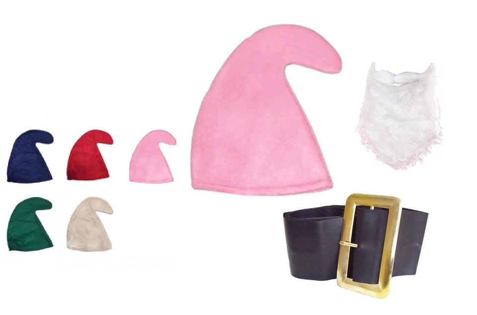 CAPPELLO PUFFO SETTE NANI/NANI GNOMO (CAPPELLO, BARBA E CINTURA SET) COSTUME FESTA - Immagine 1 di 1