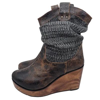Bed Stu Womens Bruges Boot Bootie Size 9 Distressed Brown Wedge Boho Western - Image 1 of 4
