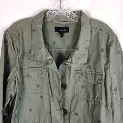 Talbots XL Verde Bordado Floral Algodón Utilitario Chaqueta Exterior Abrigo Militar Foto 1 de 4