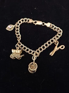 Vintage Estate E.R. BRACCIALE argento sterling 7" Dbl catena maglia charm con 4 ciondoli #58 - Foto 1 di 8
