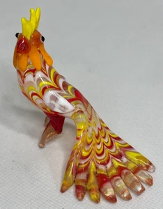 Figura de cacatúa soplada a mano, loro rojo, amarillo, naranja vidrio miniatura PERFECTA - Imagen 1 de 7
