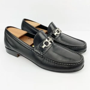 Salvatore Ferragamo Mocasines Para Hombres Talla 9D Negro Horsebit Zapatos CON Zapatos Árboles - Imagen 1 de 11