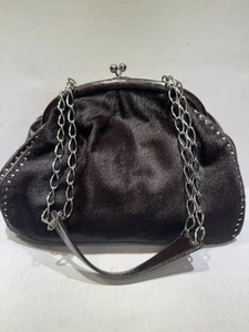Vintage Bencivenga Couture Pony Hair Leather Purse Chain Handle Italy - Picture 1 of 19