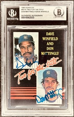 Don Mattingly Dave Winfield signed Yankees 2 for the Title 1985 Donruss card BAS - Image 1 of 2