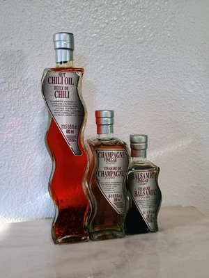 Au Printemps Gourmet Sealed Wavy Glass Bottles Hot Chili Oil And Vinegars, 3 Pc. - Image 1 of 4