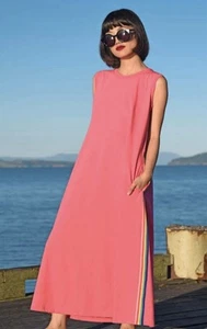 Trelise Cooper Curate Maxi Tank Dress Size M Pink Rainbow Stripe Cotton Stretch - Picture 1 of 14