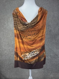 VTG Dots Womens Y2K Cowl Neck Halter Top L Leopard Print Metal Rings Mob Wife - Picture 1 of 10