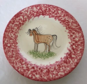 Molly Dallas Artista Cerámica Mini Plato Caballo Rojo Salpicaduras 5" Arte Popular - Imagen 1 de 6