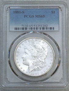 1881-S Morgan Silver Dollar PCGS MS65 Frosty PQ appena classificato nuovo supporto #S108C - Foto 1 di 4