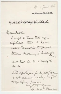Randall Davidson (1848-1930), arzobispo de Canterbury, carta autógrafa 1886 - Imagen 1 de 1