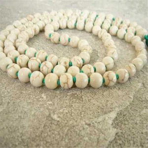 8mm Howlite 108 Beads Gemstone Mala Tassel Necklace Wood Beads Couples Men - Picture 1 of 9