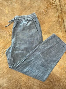 J. Crew Blue Cotton Drawstrings Sz 10 Pants Waist 32” Inseam 25” Roll Up Hem - Picture 1 of 7