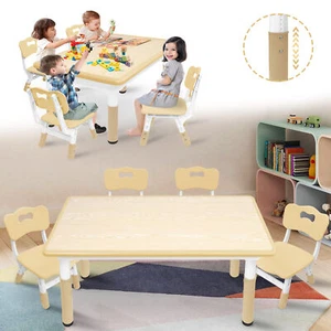 Kindertisch Kindersitzgruppe Spieltisch mit 4 Kinderstuhl Höhenverstellbare Holz - Bild 1 von 12