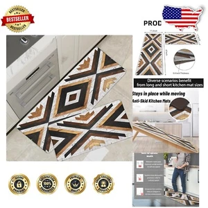 Rustic Aztec Kitchen Rugs Set - Waterproof Non-Slip Cushioned Mats for Comfort - Picture 1 of 8