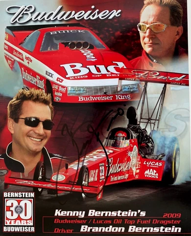 KENNY BRANDON BERNSTEIN SIGNED 30 YEARS BUDWEISER DRAG RACING POSTCARD Cover
