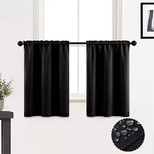 36 Inch Length Bathroom Curtains Window,Small Waterproof Set 2 Panels Black - Picture 1 of 2