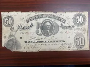 50 Dollar Confederate Currency CSA Civil War Obsolete Circulated #45576 - Picture 1 of 2