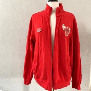 ADIDAS bright red VINTAGE Chicago bulls sweatshirt zip jacket mens large - Picture 1 of 8