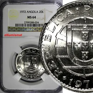 Angola 1972 20 Escudos NGC MS64 30mm Low Mintage-428,000 KM# 80 (004) - Picture 1 of 4