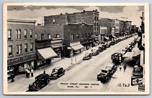 Kane Pennsylvania ~ Fraley Street ~ Atlantik & Pazifik ~ Innenstadt ~ 1946 schwarzweiß Postkarte - Bild 1 von 2