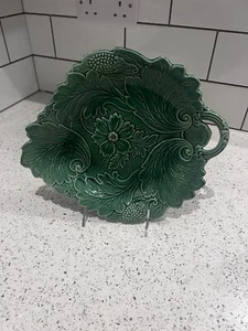 Antique Majolica Green Leaf Floral Plate Serving Dish 29 cm x 24cm - Picture 1 of 4