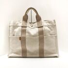 Auth HERMES New Fourre Tout Tote MM Cream Brown Canvas Tote Bag