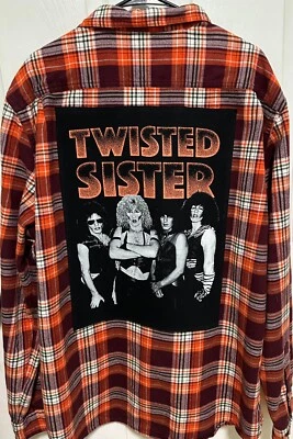 Custom Flannel Shirt w/ Twisted Sister Rock Band tee on back Mens XXL - Image 1 of 4