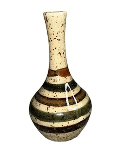 VTG Otagiri OMC Japan Brown Stoneware Hand Painted Round Bud Vase 5” Tall - Picture 1 of 5