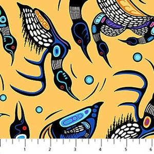 Pájaros de la Tierra Sagrada en amarillo por yarda x43 pulgadas impresión de algodón Northcott - Imagen 1 de 1