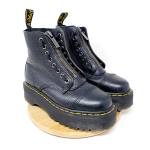 Dr Martens Sinclair Boot Womens 7 Black Leather Zip Lace Up Chunky Platform Shoe - Picture 1 of 14