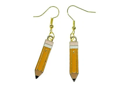 Pencil Earrings Ear Pendants Colored Pencil Paint School 20mm Enamel Yellow - Image 1 of 4