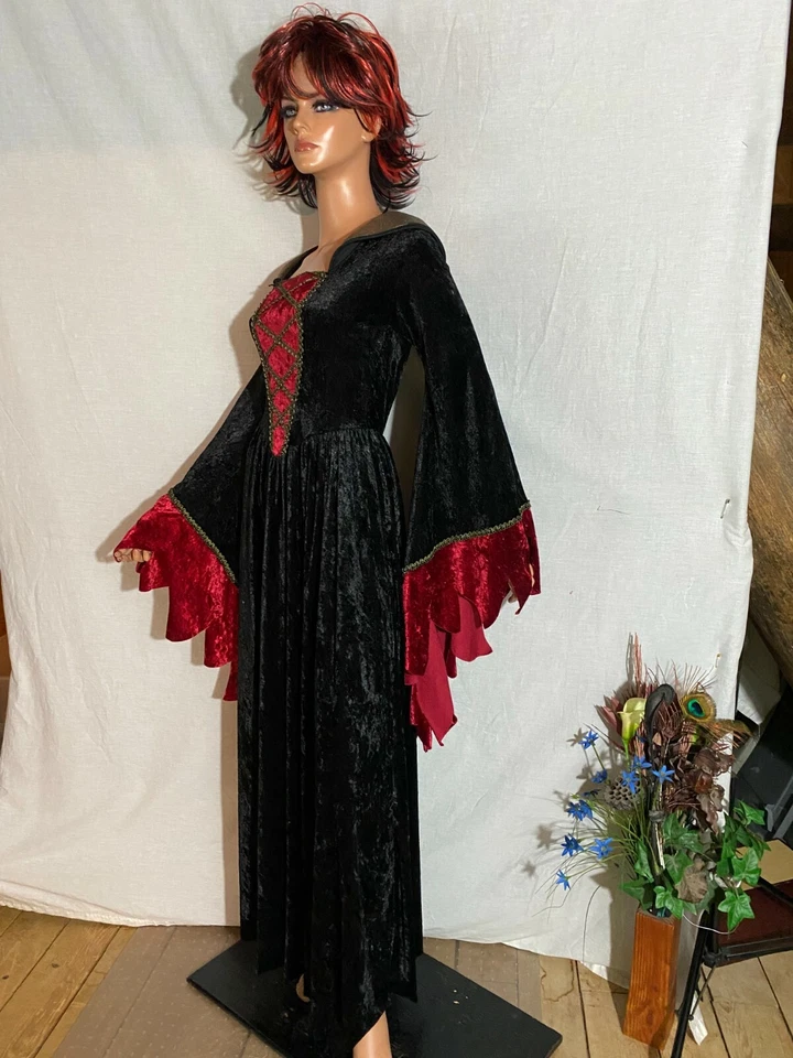 Medieval Renaissance Dress Costume Faux Velvet Black Red Goth Witch Vampire M  - Image 1 of 4