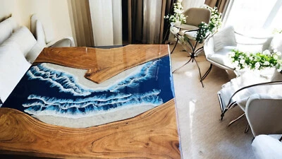 Mesa de centro de resina epoxi Ocean Wave de 42" hecha a mano losa de cocina muebles decoración del hogar Foto 1 de 4