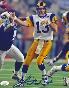 KURT WARNER SIGNED AUTOGRAPH ST. LOUIS RAMS 8X10 PHOTO SUPER BOWL XXXIV JSA #5 - Picture 1 of 2