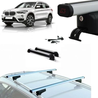 BARRE PORTATUTTO ALLUMINIO G3 BMW X1 F48 ANNO 2019 CON RAIL+PORTASCI 4 PAIA  - Immagine 1 di 4