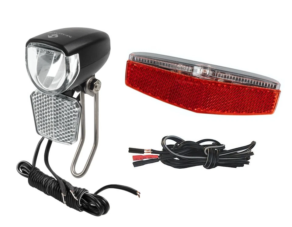 M-Wave Fahrrad Beleuchtung Set 30 Scheinwerfer,Rücklicht & Kabel für Nabendynamo - Bild 1 von 1