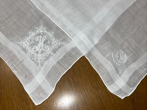 Pair Antique Embroidered Monogrammed H Hankerchiefs Wedding Traditional - Picture 1 of 7