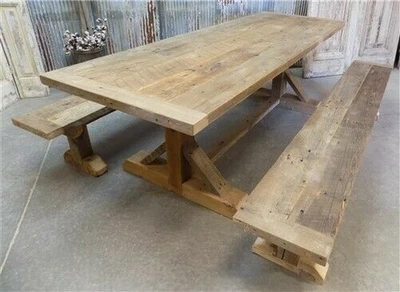 Mesa de 10' Amish Pine Harvest con patas en T, hecha a medida por encargo, mesa rústica de granja Foto 1 de 4