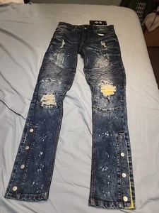 Create 2MRW Denim Paint Slim Taper Jeans Men's Size 30/32 Distressed - Picture 1 of 11