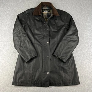 Barbour Belsay Waxed Jacket Corduroy Collar Zip 2XL Womens Black Flannel Lined - Picture 1 of 9